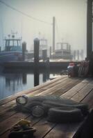 Misty Morning on the Pier Fishing Gear and Boats photo