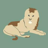 Vector illustration of a lion on a green background. The lion king is resting