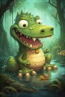 Crocodile Adventures in a Magical World A Colorful Comic-Style Digital Painting photo