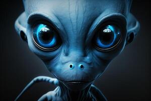 retrato de un azul extraterrestre con suave piel y grande adorable ojos ai generado foto