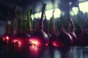 Growing onions indoors using artificial UV light for better yield photo