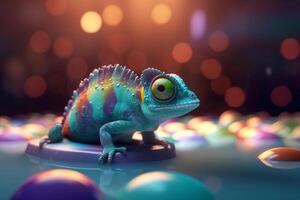 The Playful Pool Party Chameleon A Fun Photorealistic Cartoon Character Splashing Around photo