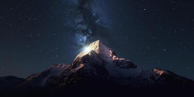 Noche serenidad Nevado montaña cumbre debajo estrellado cielo ai generado foto