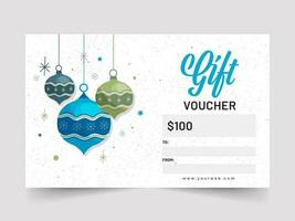 Gift Voucher Template Layout With Baubles. vector