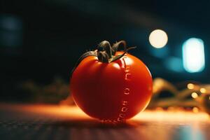 brillante Tomates cultivo debajo artificial uv ligero para óptimo crecimiento y nutrición ai generado foto