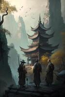 The Three Sages at a Chinese Temple in the Mountains photo