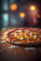 delicioso italiano Pizza con Fresco coberturas y Derretido queso ai generado foto