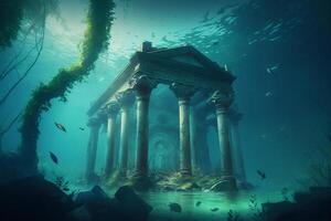 Fantastic underwater world with ancient ruins illustration photo