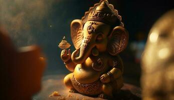 Glorious Elephant Sculpture Commemorating Ganesh Chaturthi Festival AI generated photo