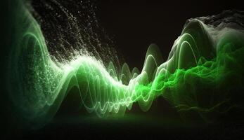 Green Frequency Waves on Dark Background, Abstract Artwork AI generated photo