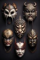 vibrante chino ópera mascaras en monitor ai generado foto