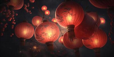 Enchanting Chinese New Year Celebration with Red Lanterns Illuminating the Night photo