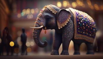 el dorado adornado indio elefante un majestuoso monitor de cultura y tradicion ai generado foto