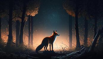 majestuoso bosque zorro un nocturno visitante en el oscuro ai generado foto