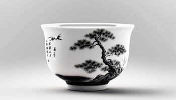 aislado tradicional chino té taza en blanco antecedentes ai generado foto