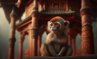 Serene Little Chinese Monkey in the Temple photo