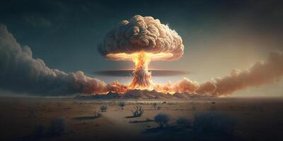 apocalíptico escena devastador nuclear explosión y sus efectos en el ambiente ai generado foto