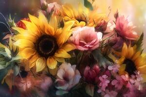 Bursting with Color A Bold Painting of a Vibrant Flower Bouquet photo