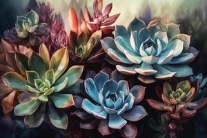 Vibrant Succulent Garden An Aquarelle Painting photo