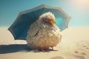 Sunny Beach Day for the Laid-Back Hen Relaxing Under an Umbrella photo