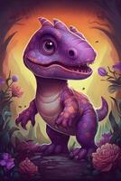 juguetón y vibrante digital Arte divertidísimo allosaurus dinosaurio cómic ilustración ai generado foto
