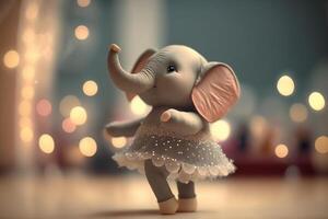 agraciado pequeño elefante bailarina bailando en rosado tutu disfraz ai generado foto