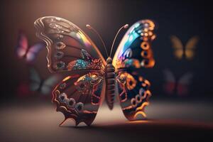 Híper realista mariposas fantástico y natural insectos en monitor ai generado foto