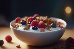 Berry Yogurt Parfait with Crunchy Granola and Fresh Berries photo