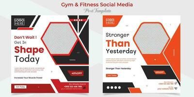 gym and fitness promotional square flyer post banner and social media post template design package vector