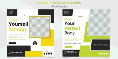 fitness gym social media post and square flyer post banner template design package vector