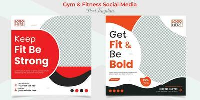 gym and fitness square flyer post banner and social media post template design package vector