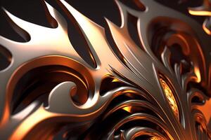 Abstract 3D illustration of metallic objects in flames with reflection photo