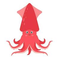 Cartoon squid. Sea animal.  Vector illustration.