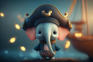 Adventurous Little Elephant in Pirate Attire Ready for Treasure Hunt photo