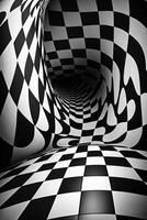 3D Chessboard Pattern with Swirling Effect AI generated photo