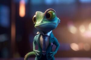 Business Chameleon Partying in Colorful Attire photo