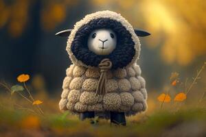 Fluffy adventurers Cute little sheep in their woolen coats exploring the golden meadow photo