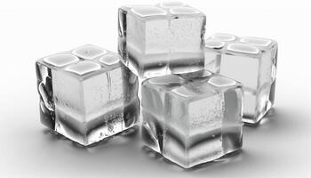 Crystal Clear Ice Cubes Close-up Isolated on White Background photo