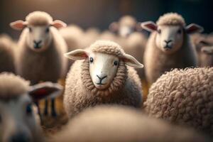 Flock of Funny Fluffy Little Sheep A Cute Sheep Herd Image photo