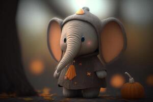 Adorable little elephant in a spooky Halloween costume photo