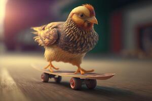 patinar pollo el mas guay pájaro en pueblo ai generado foto