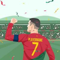 Soccer Super Player Celebrating Goal in Stadium vector