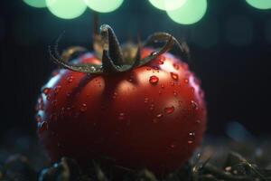 brillante Tomates cultivo debajo artificial uv ligero para óptimo crecimiento y nutrición ai generado foto