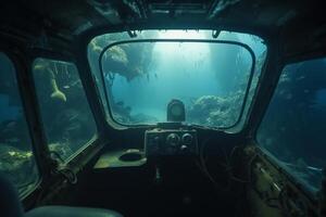 Submerged View from U-Boat Control Capsule of the Underwater Sea photo