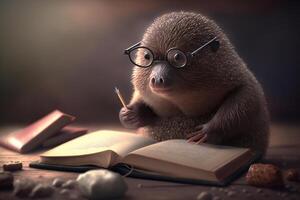 Illustration Funny mole reading a book content photo