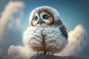 funny fluffy owl chick looks dreamy photo