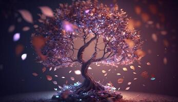 Enchanted Glowing Tree with Sparkling Lights and Twinkling Elements photo