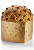 Delicious Italian Panettone Cake Isolated on White Background for Christmas Celebration photo