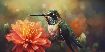 el vibrante colibrí un vistoso pintura de un hermosa pájaro ai generado foto