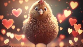 amor polluelo un San Valentín día reconfortante sorpresa desde un linda bebé pollo ai generado foto